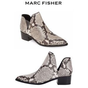 MARC FISHER WOMEN NIB YILDA SNAKE PRINT LEATHER BLACK MULTI ANKLE BOOTIE. 8 M